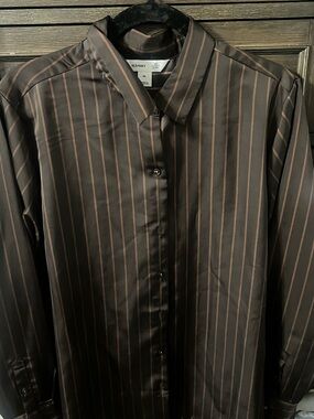 Old Navy Brown Button-Down Shirt with Tan Stripes